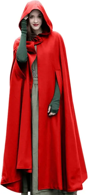 XUNRYAN Womens Winter Cape Coat Wool Blend Hooded Cloak Maxi Long Cardigans Open Front Poncho Outwear Halloween Costume