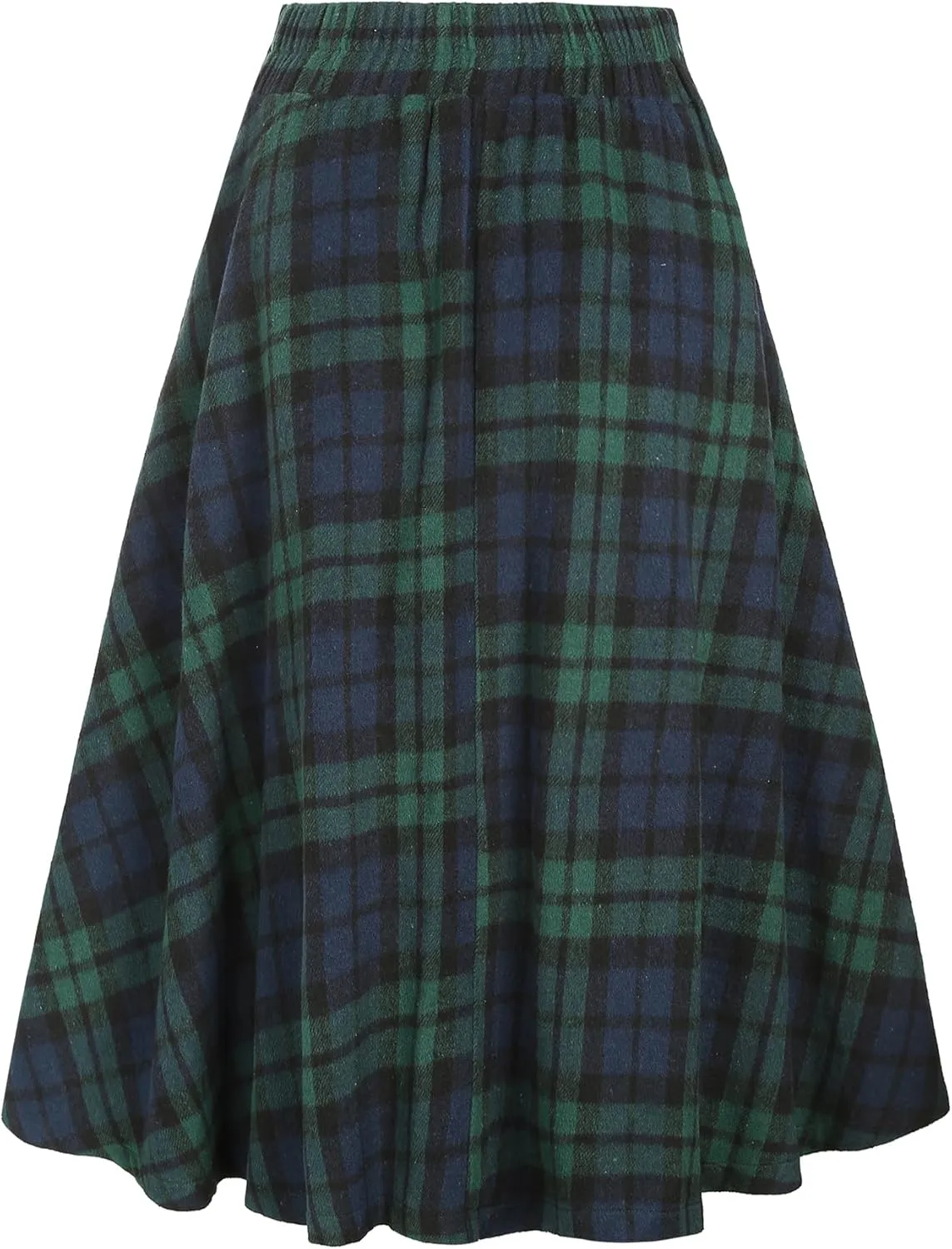 ZAFUL Women's Winter Skirt Plaid A-Line Pleated Midi Skirt High Elastic Waist Vintage Tartan Skirt with Pockets